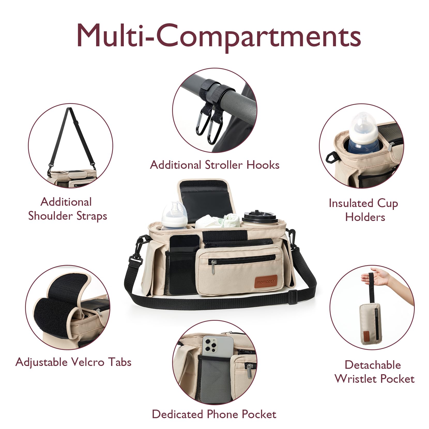 Momcozy universal stroller organizer detachable phone bag keeps essentials within easy reach