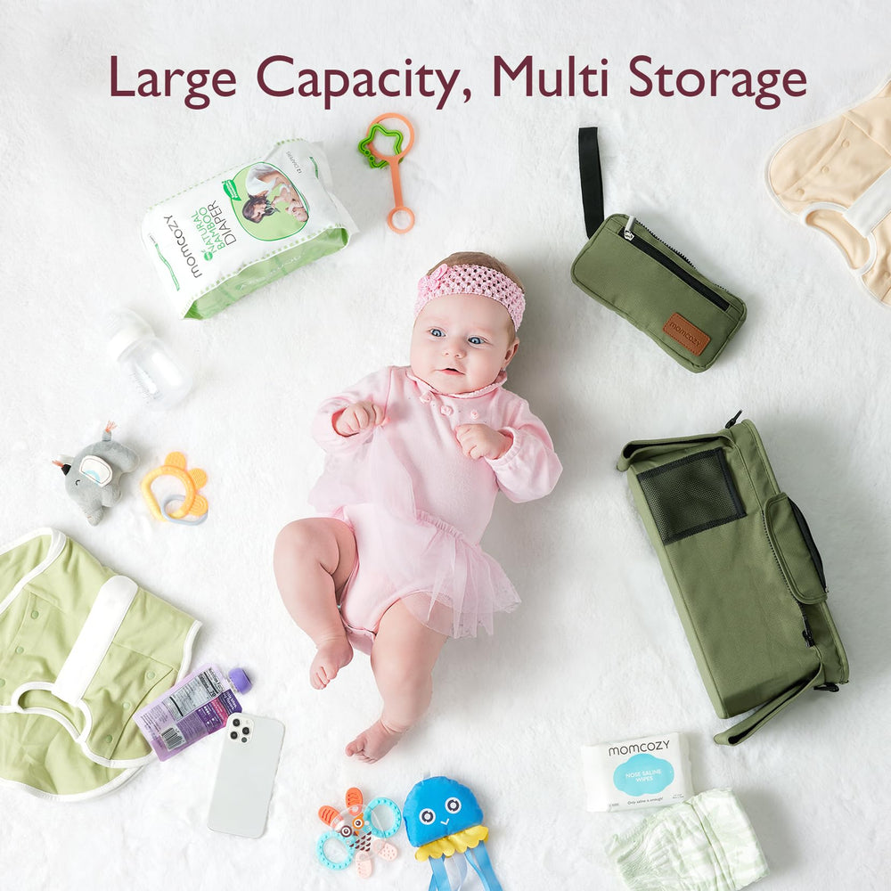 Momcozy organizer includes a detachable shoulder strap for hands-free carrying.