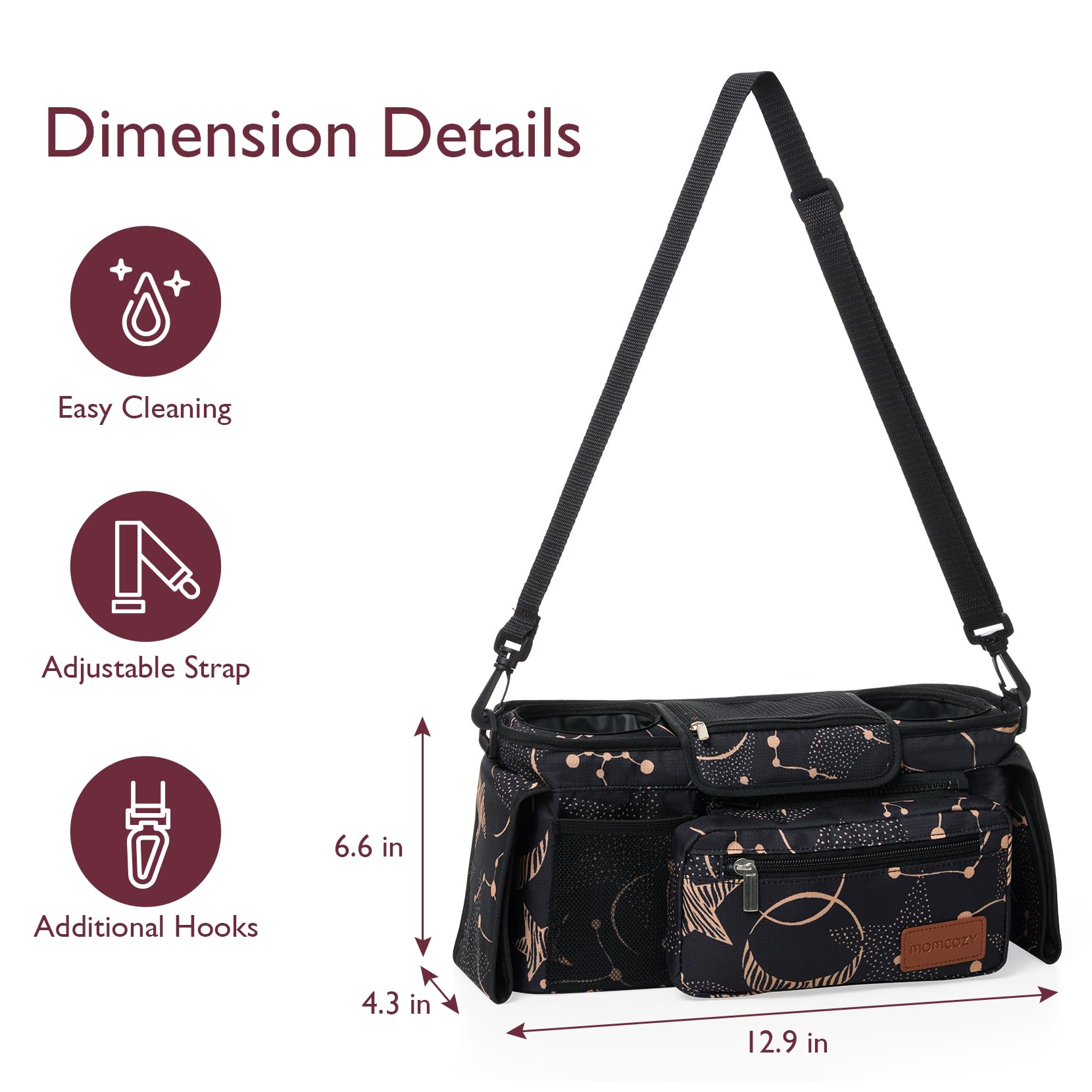 Momcozy multi-pocket layout keeps items organized during outings.