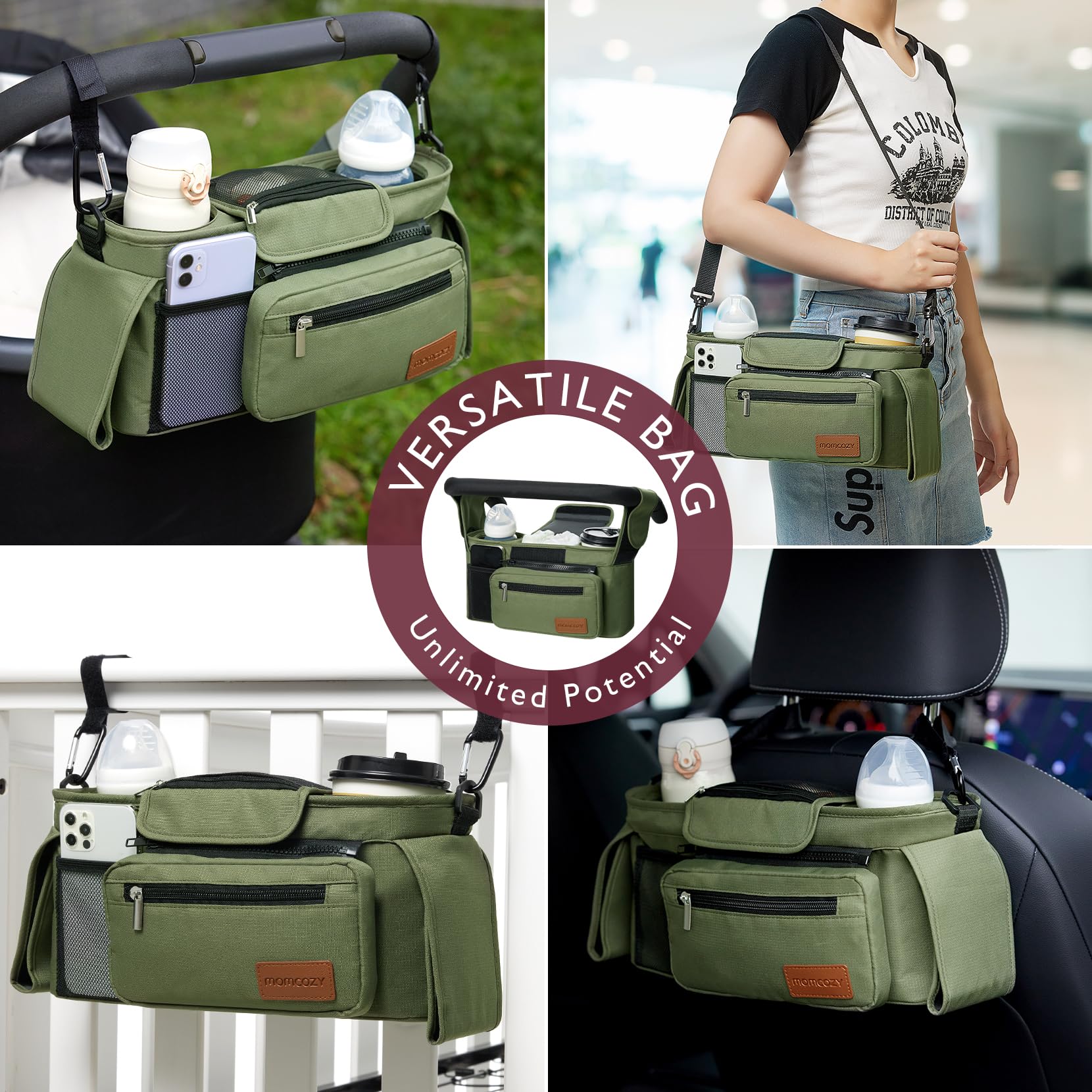 Momcozy organizer offers multiple pockets for keys, wallet, and toys.