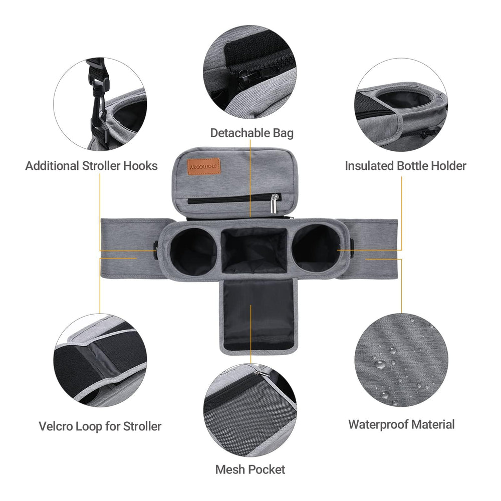 Momcozy detachable wristlet pocket on stroller organizer for quick access to essentials.