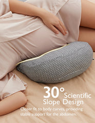Momcozy W Shape pillow ready for travel; lightweight and compact for trips.