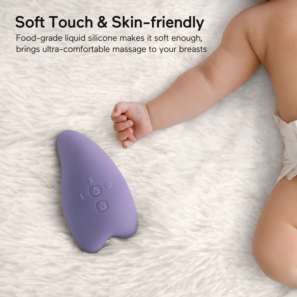 Momcozy warming lactation massager heat settings, gentle relief to prep for pumping.