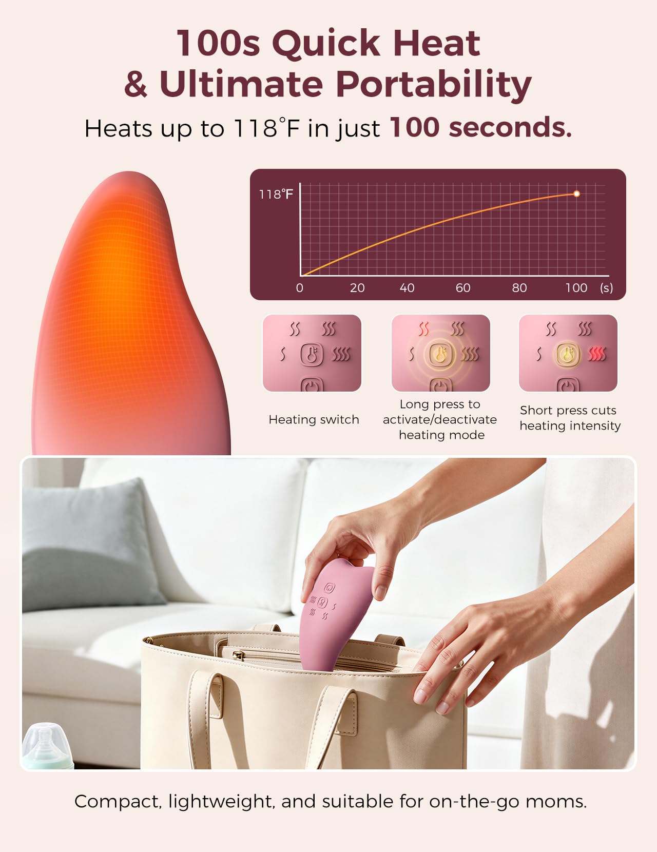 Momcozy Warming Lactation Massager Pro shows eight vibration modes for deep massage