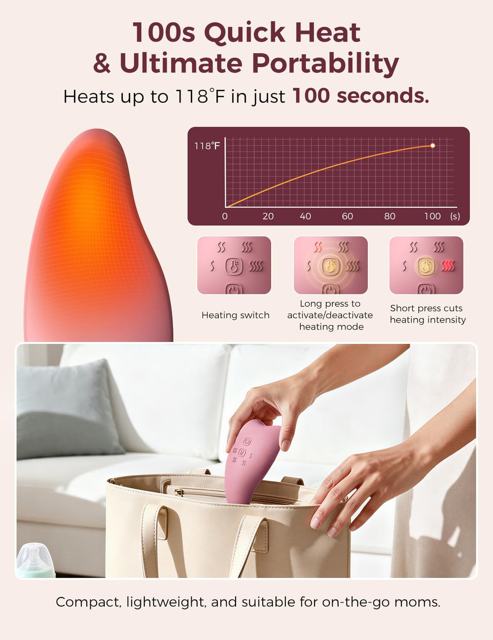 Momcozy Warming Lactation Massager Pro shows eight vibration modes for deep massage