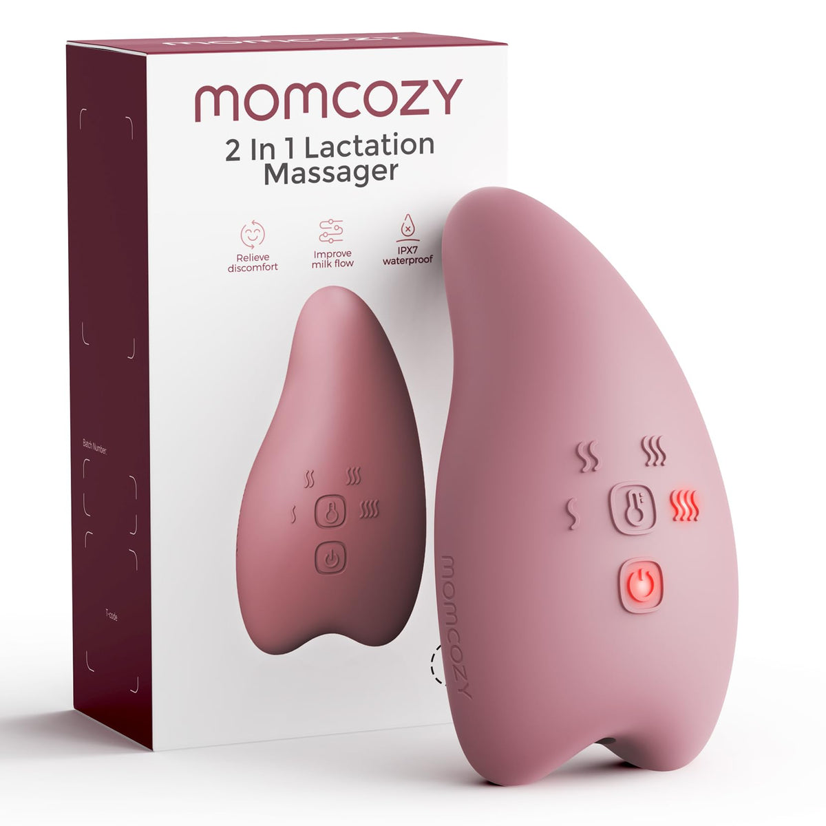 Momcozy Warming Lactation Massager Pro with heat level controls for engorgement relief