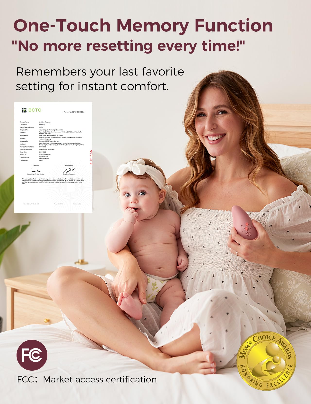 Smart memory function resumes last heat and vibration settings on Momcozy massager