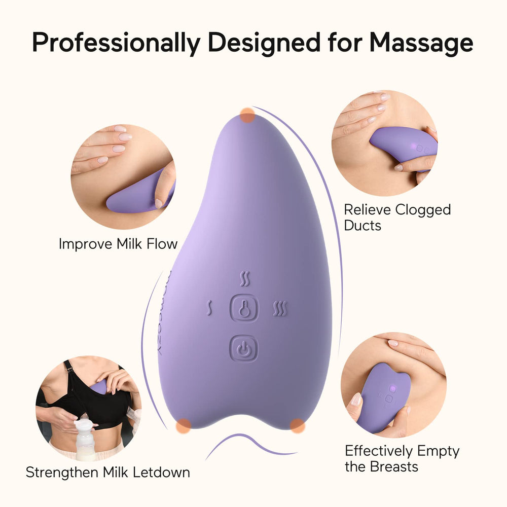 Momcozy warming lactation massager waterproof use, shower-friendly design for convenient relief.
