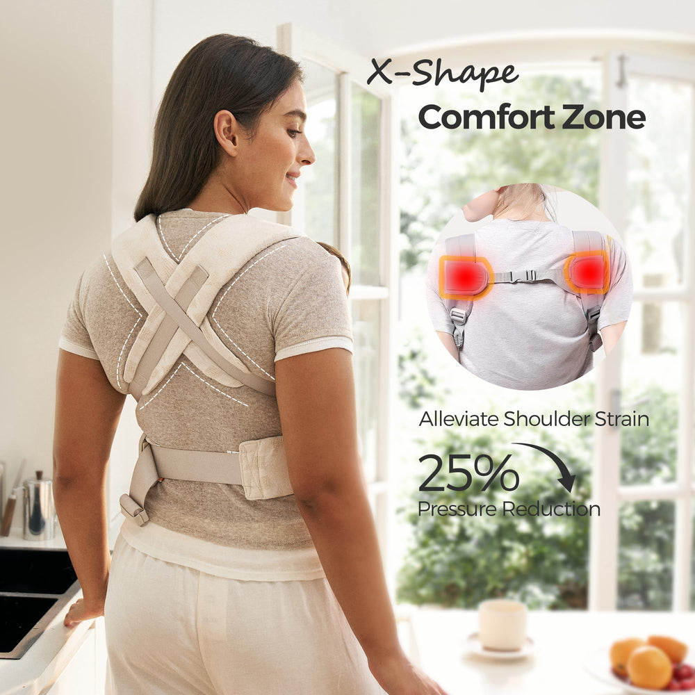 Momcozy WeeSnug cross-back design distributes weight to reduce strain