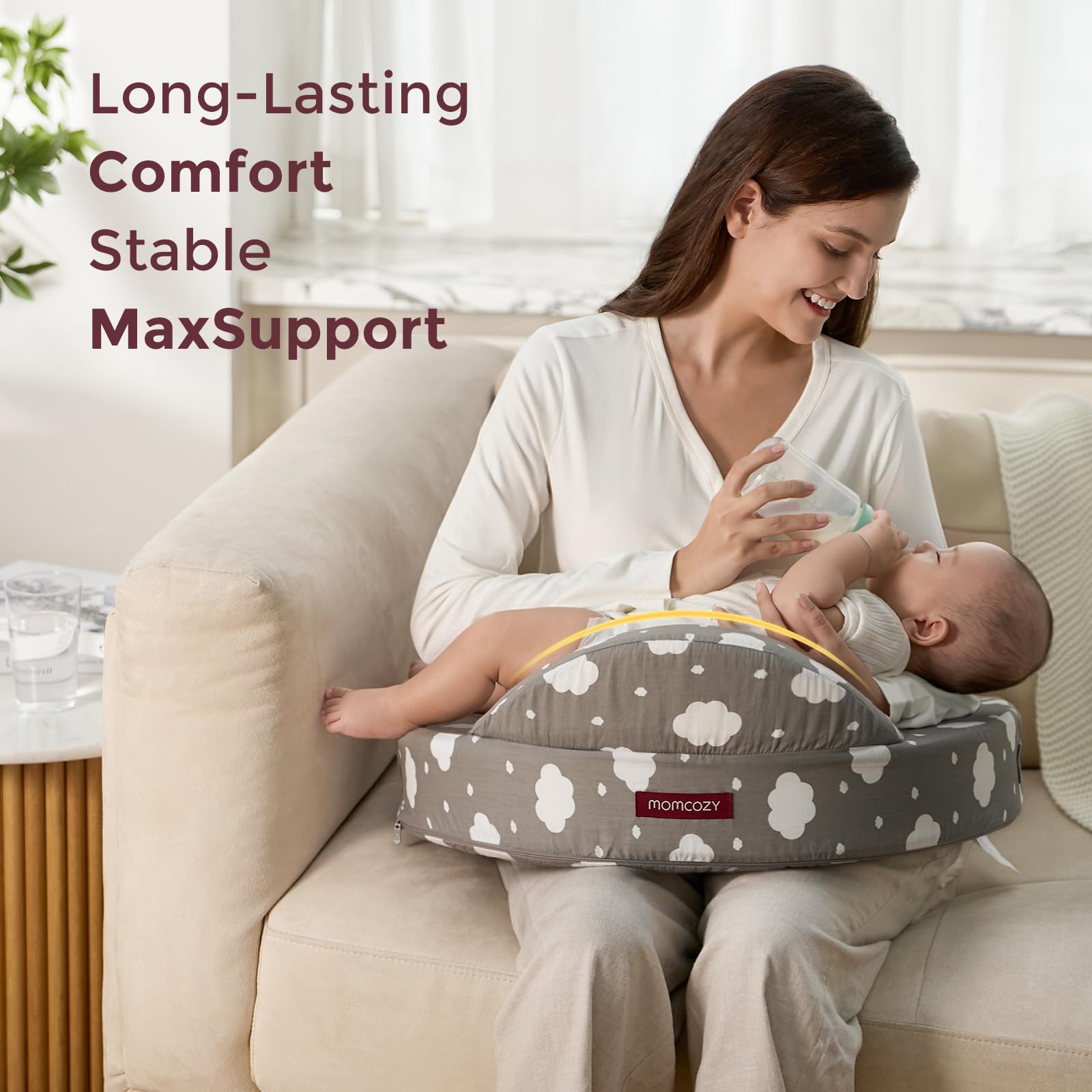 Momcozy Wide Cushion reduces arm fatigue during long feeds