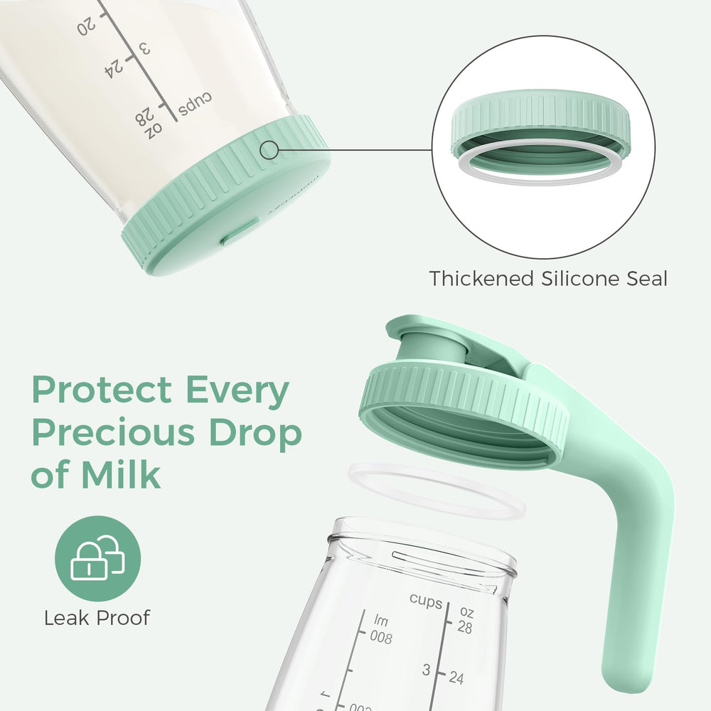 Wide-mouth design for easy pouring, cleaning, and scooping with Momcozy pitchers.