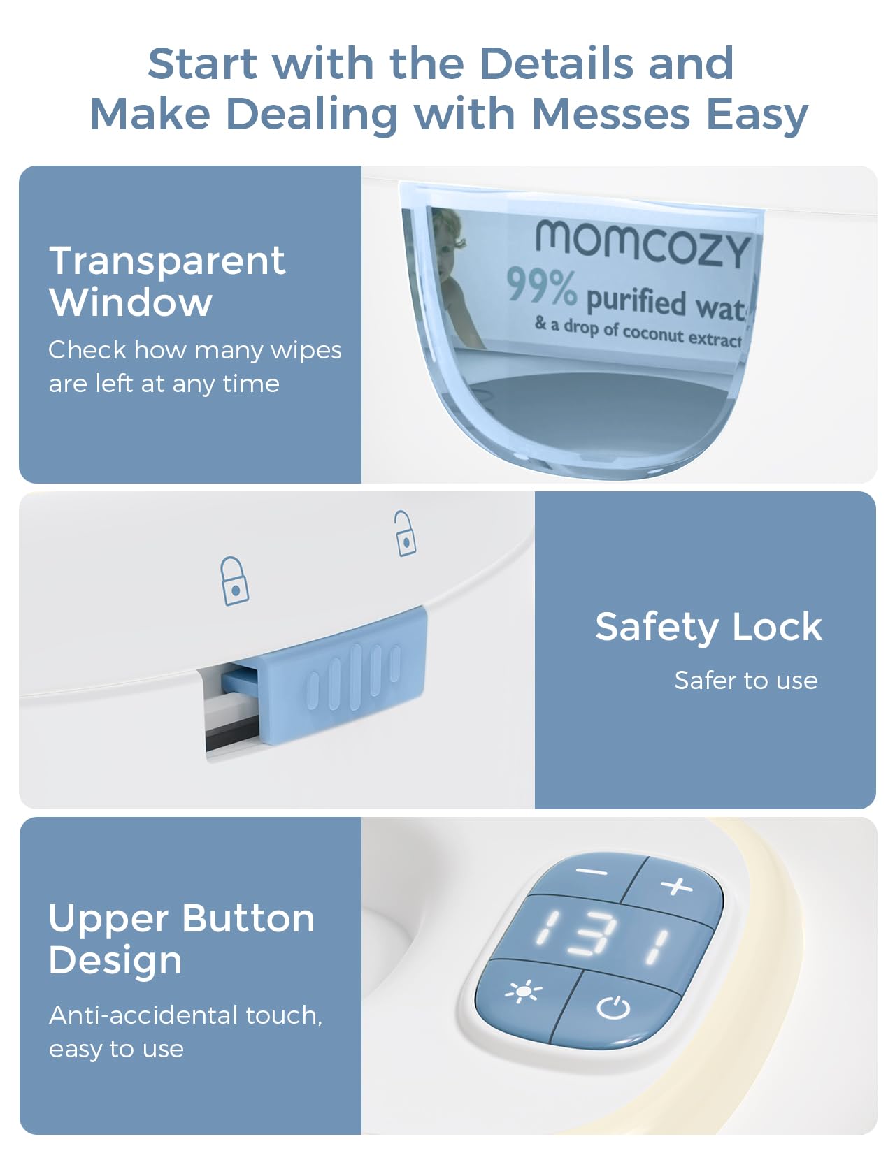 Momcozy wipe warmer blue color finish adds compact style