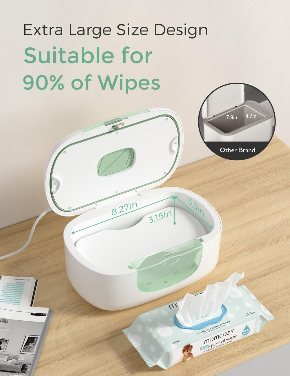 Momcozy wipe warmer demonstrates even heating across wipes