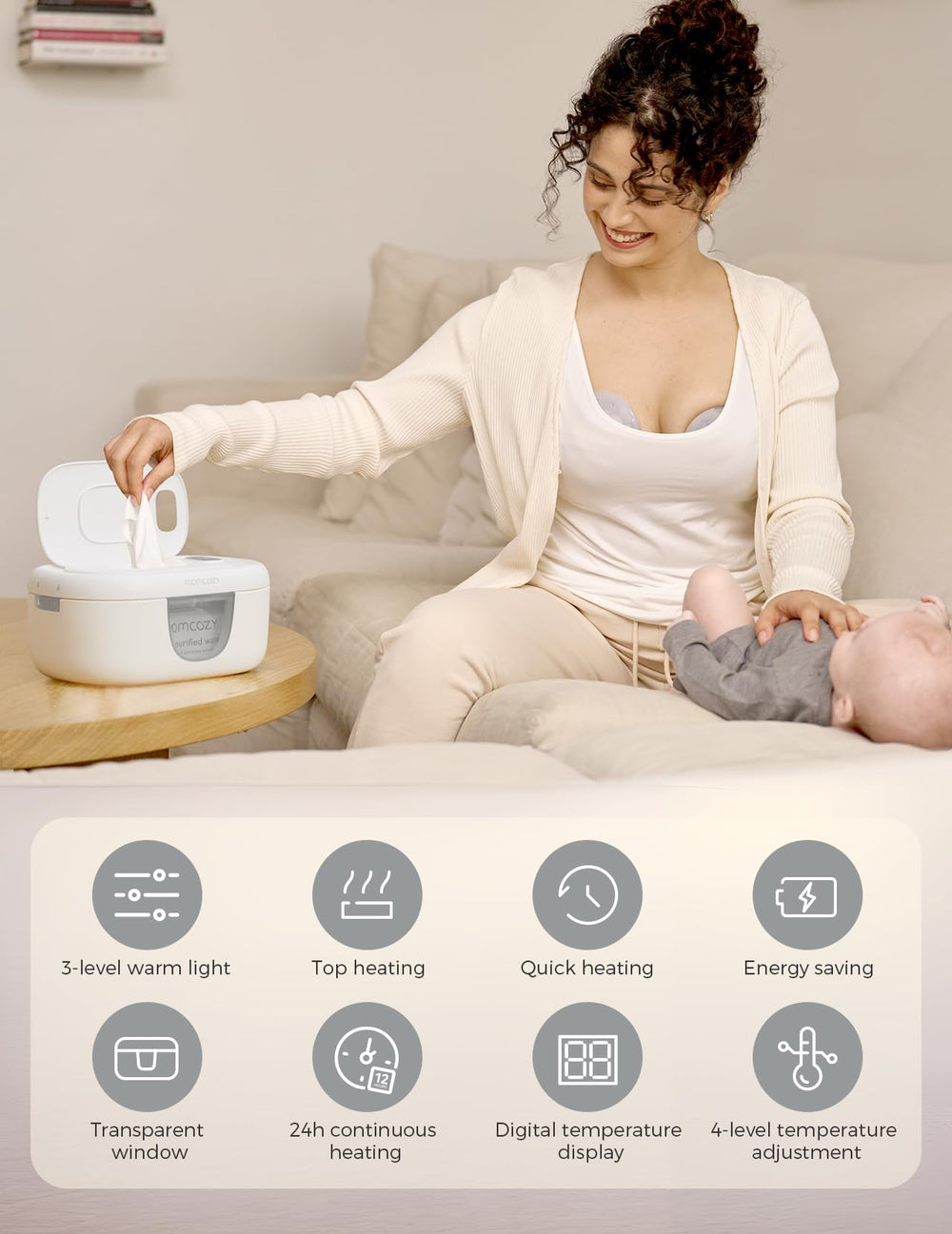 Momcozy Wipe Warmer grey color matches nursery decor stylishly.
