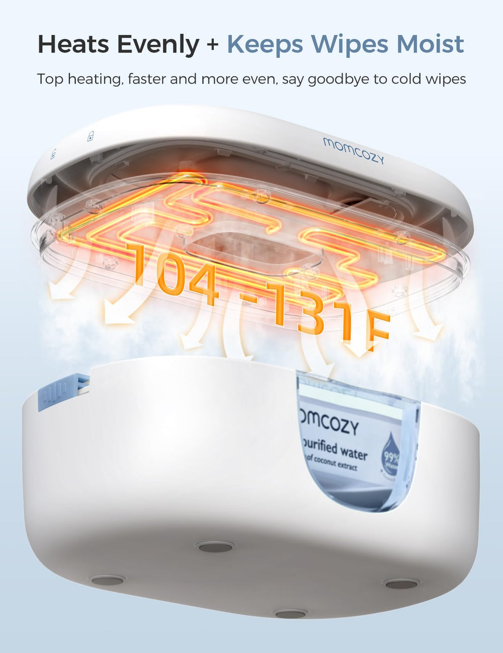 Momcozy wipe warmer top-heat design maintains moisture for fresh wipes