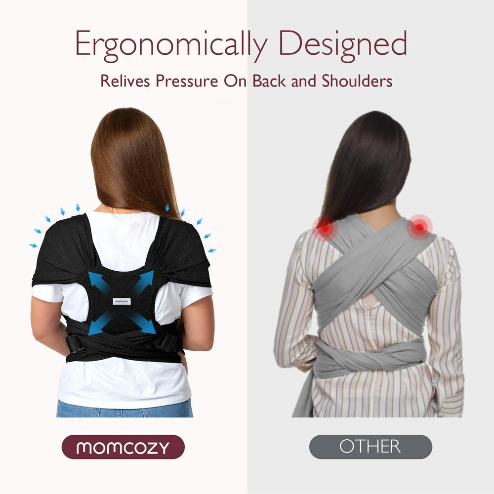 Momcozy wrap in black offers versatile style for any outfit.