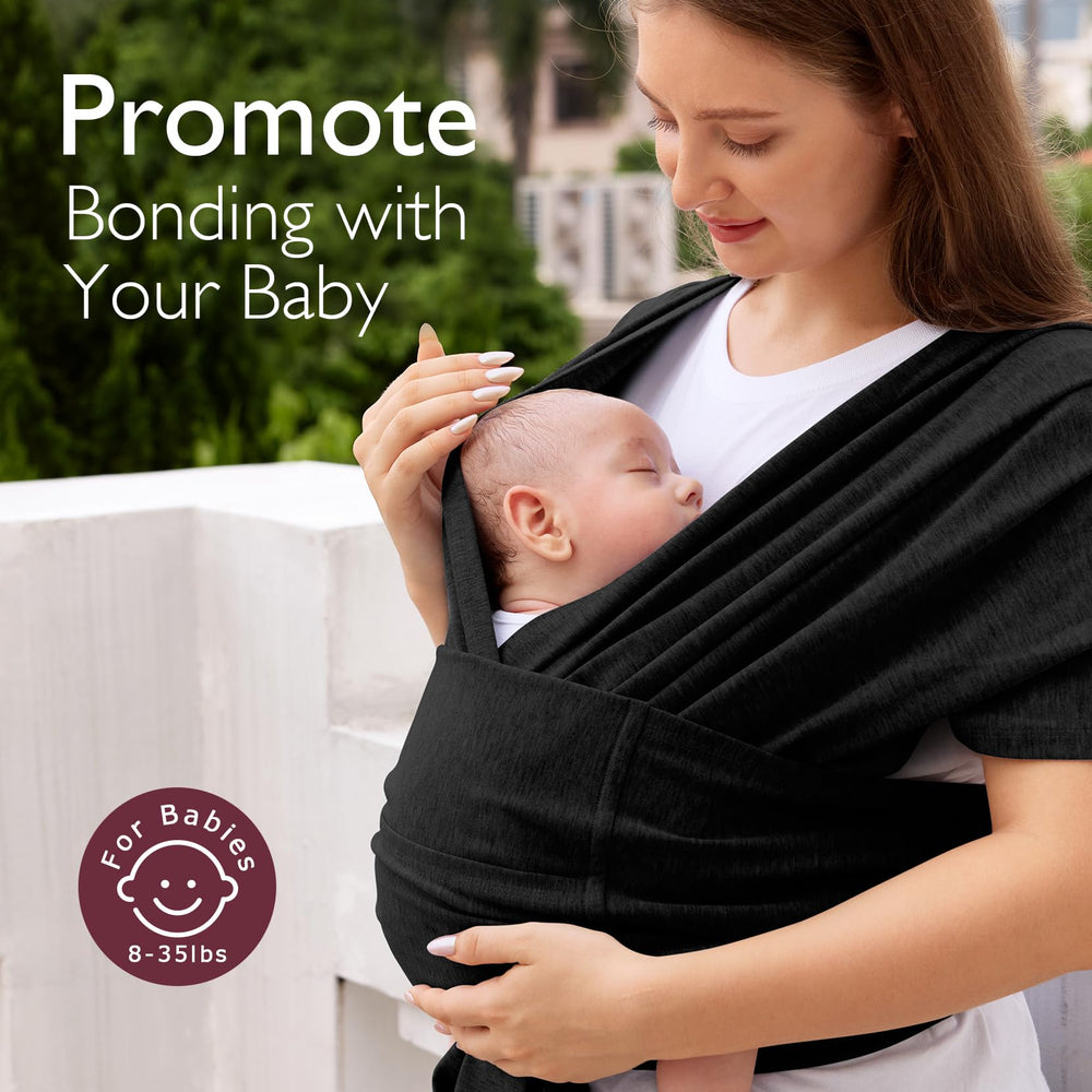 Momcozy wrap highlighting ergonomic hip development and baby leg posture
