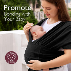 Momcozy wrap highlighting ergonomic hip development and baby leg posture