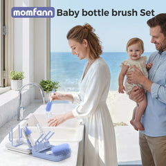 Momfann bottle brush close-up showing soft silicone bristles for baby items