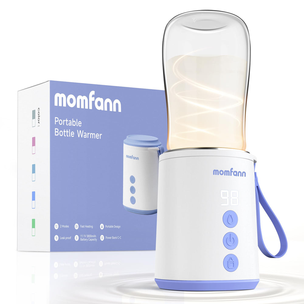 MOMFANN portable bottle warmer on-the-go front view showing compact travel design