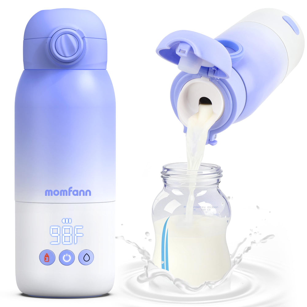 MOMFANN bottle warmer in travel front view showing compact design and portability.