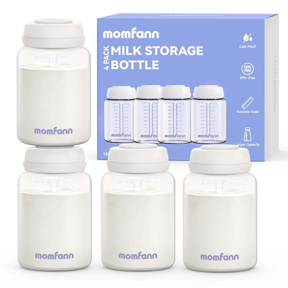 MOMFANN 4-pack 10oz breastmilk bottles with wide neck for direct feeding