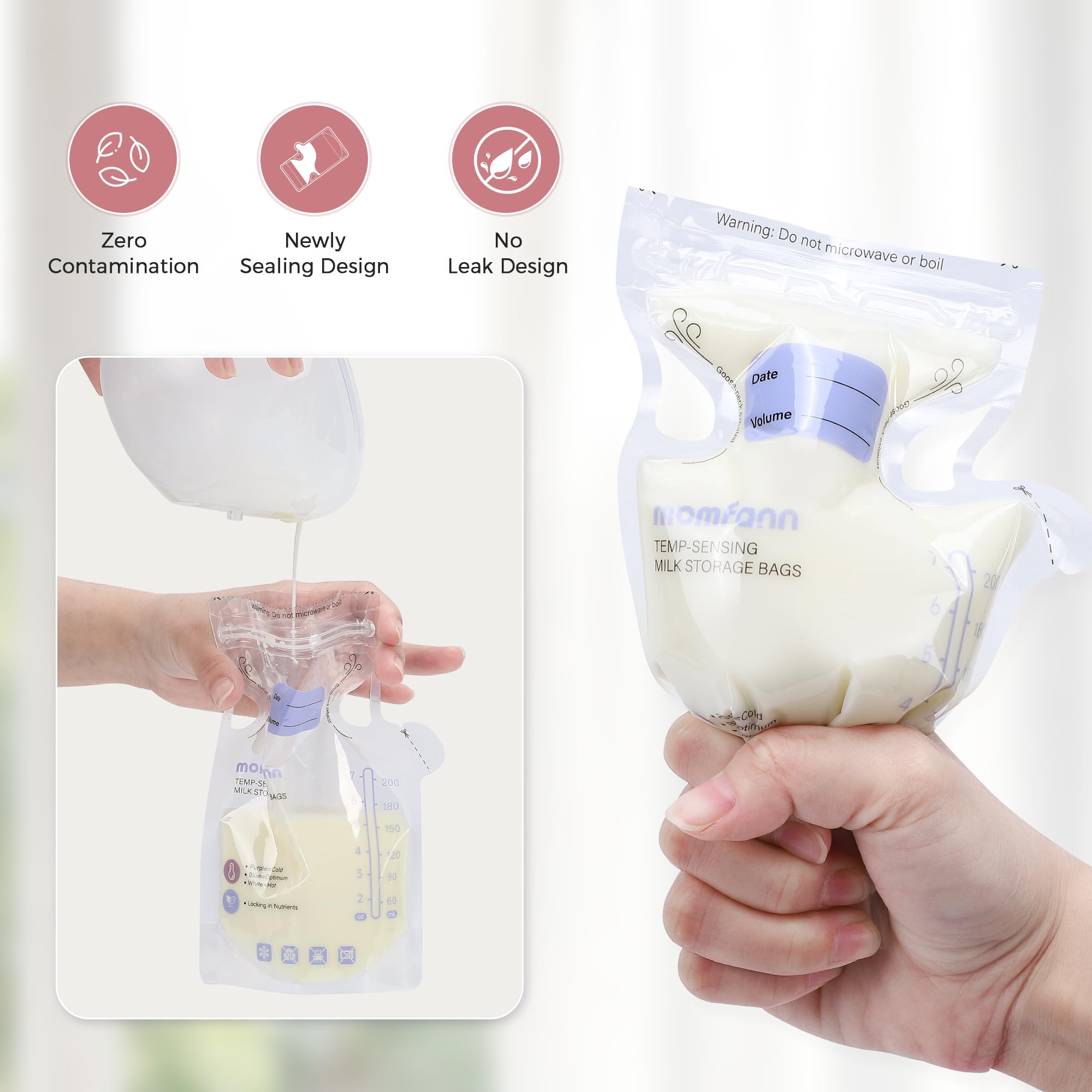 MOMFANN pre-sterilized breastmilk storage bags with secure seals