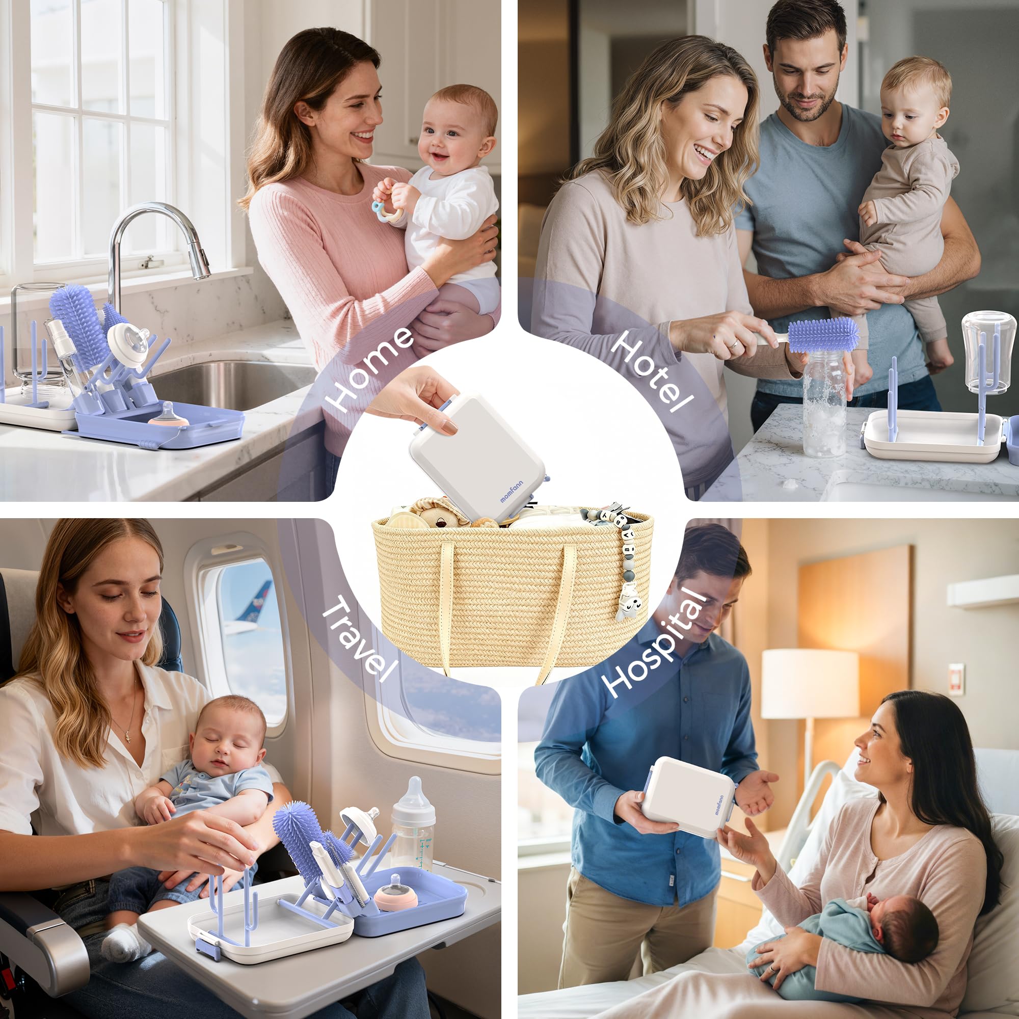 Momfann soap dispenser integrated into the set for easy washing