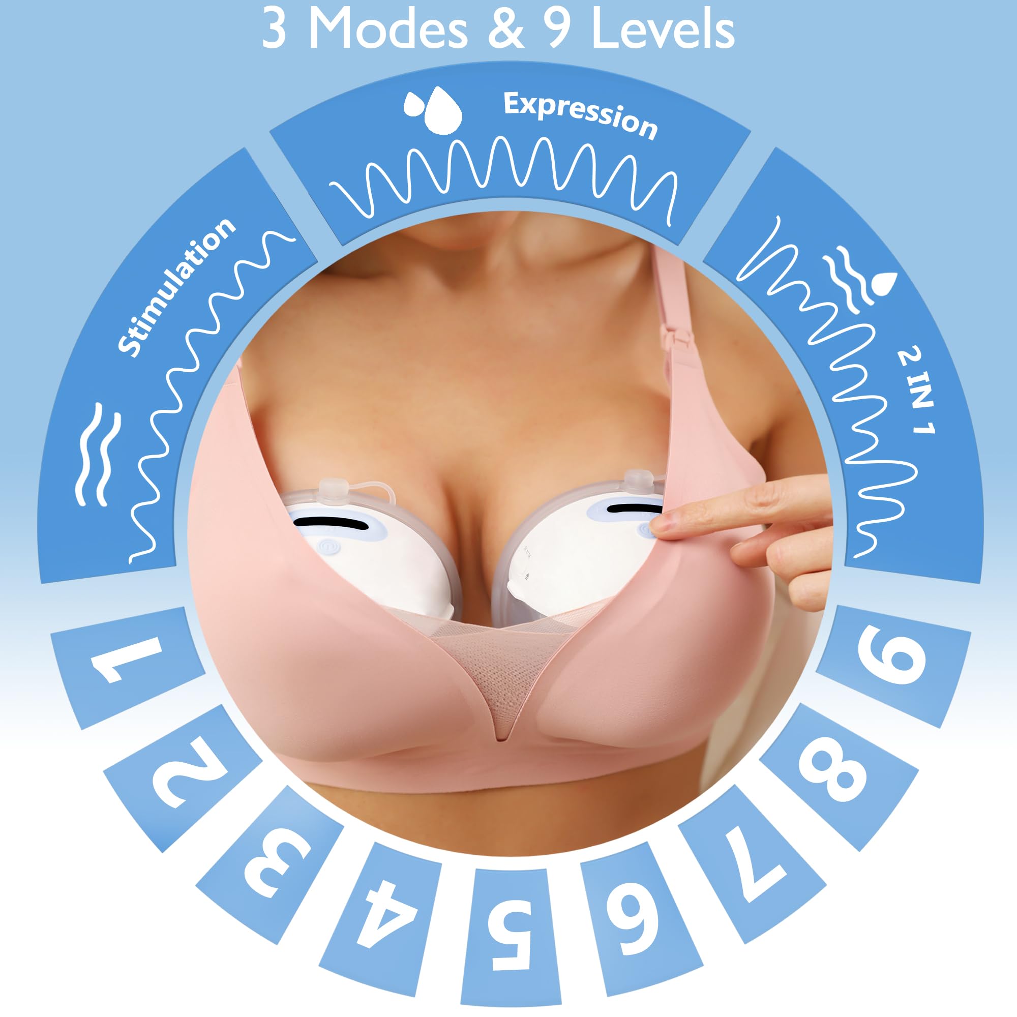 Momfree pump offers 3 modes and 9 levels for customizable suction