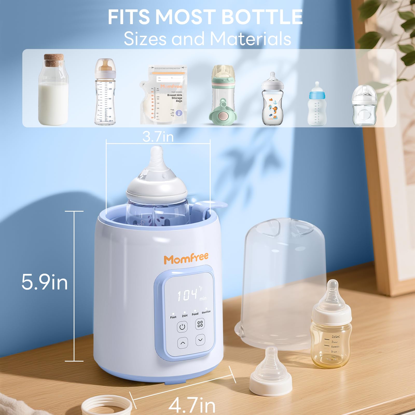 Momfree bottle warmer digital display guides fast warming for bedtime feeds.