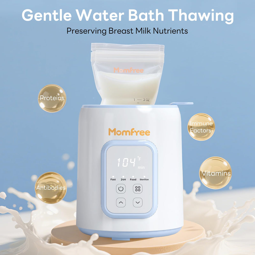 Momfree steaming function gently heats baby food with even warmth.