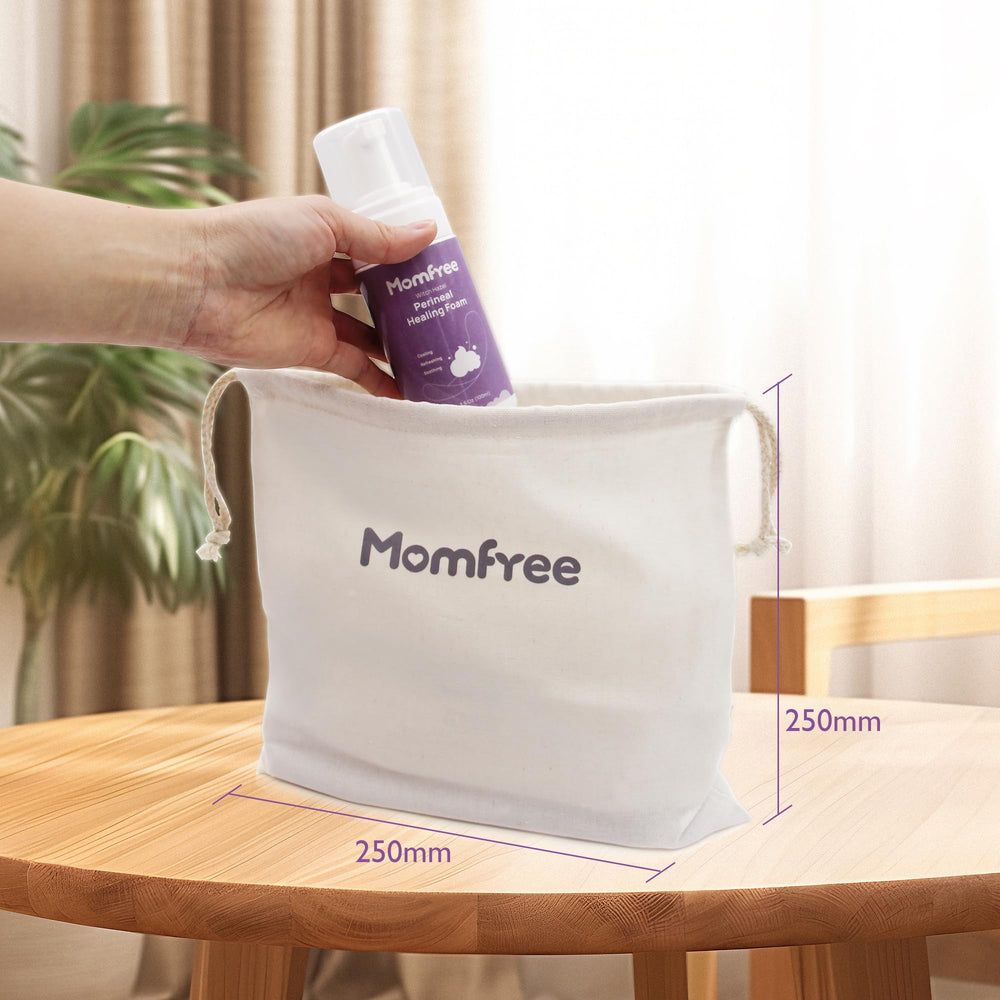 Momfree canvas drawstring bag for organized postpartum storage