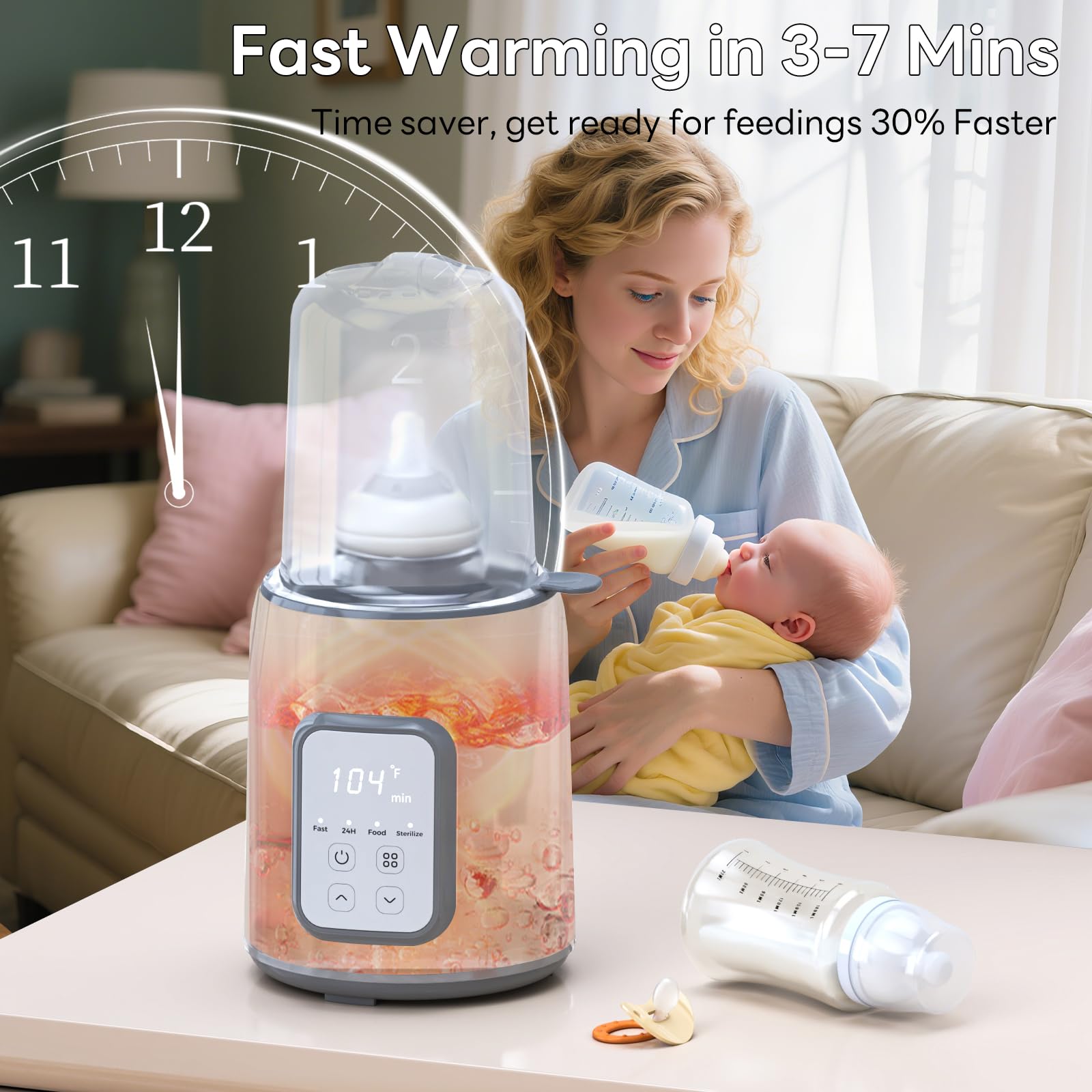 Momfree warmer warming milk in minutes, quick operation.