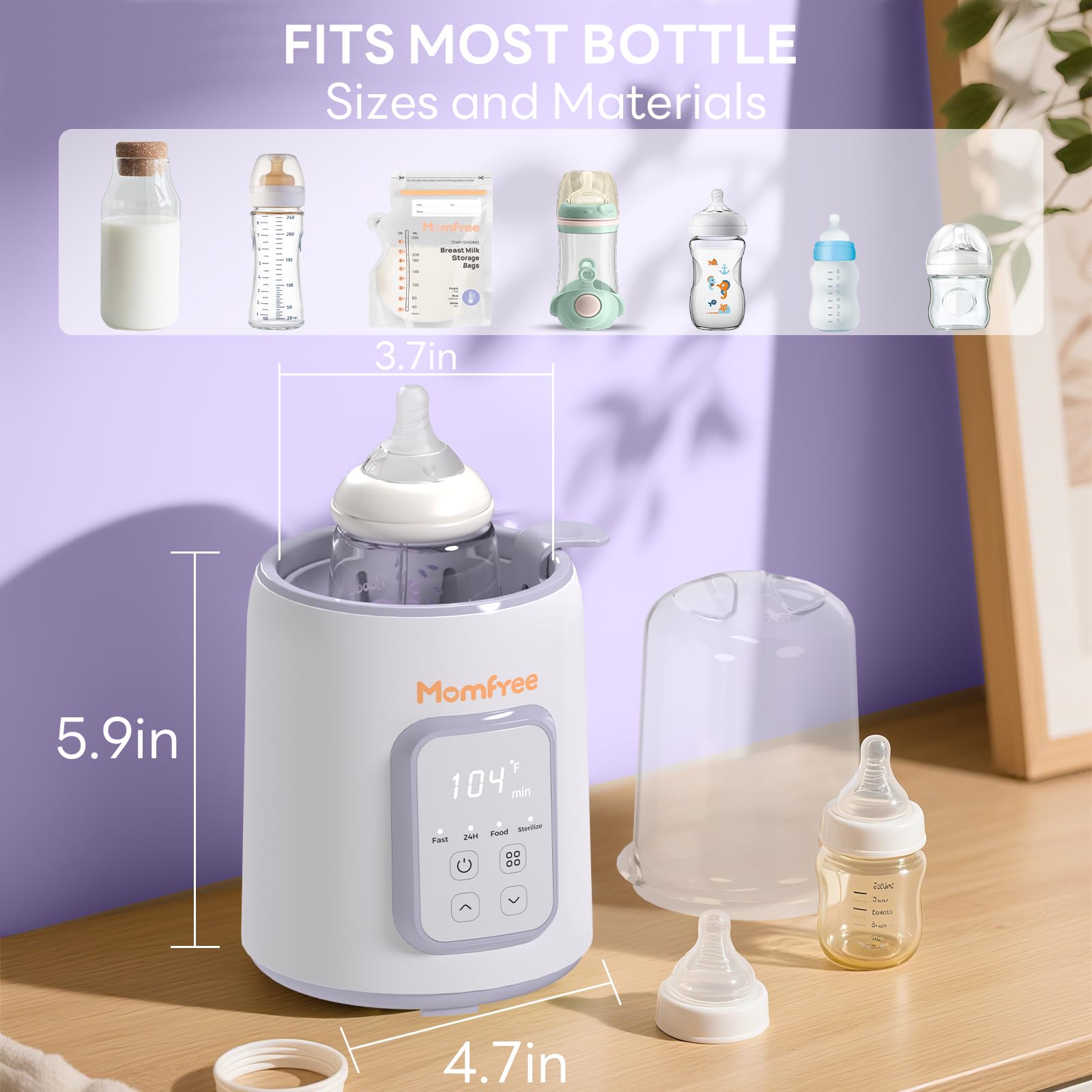 Momfree fast warming in minutes supports calm night feeds.