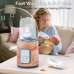 Momfree warmer warming milk in minutes, quick operation.