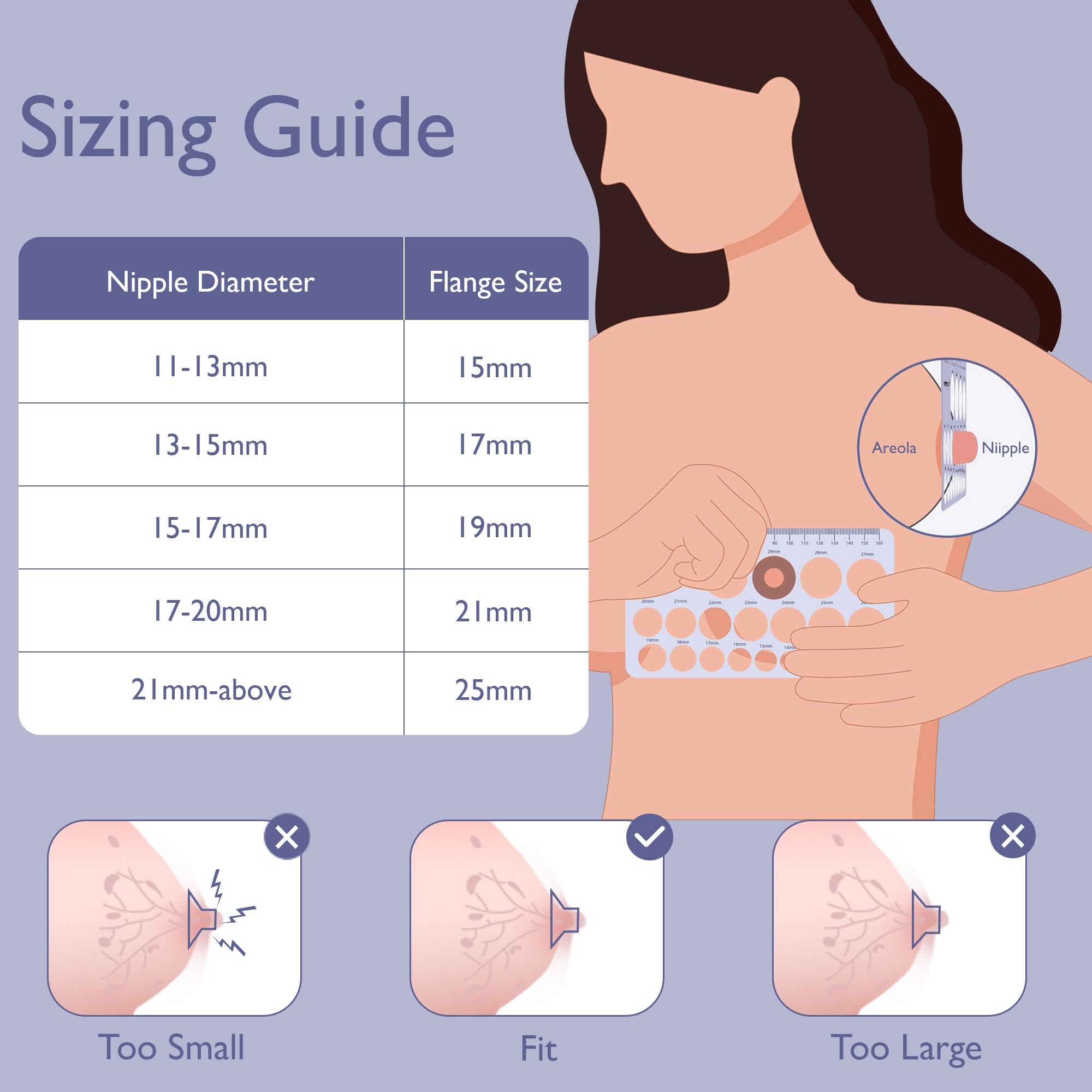 Momfree nipple ruler helps measure size precisely for the perfect insert.