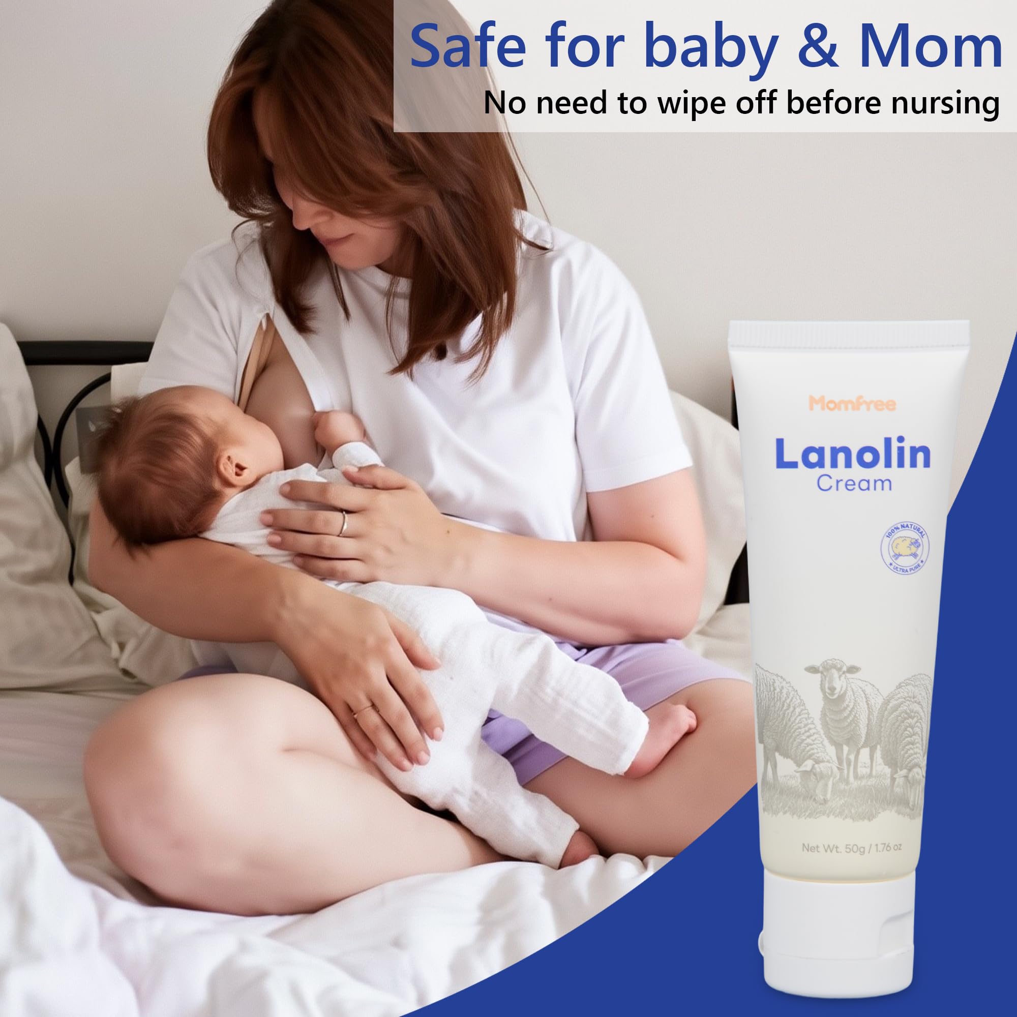 Momfree fragrance-free formula highlighting suitability for sensitive skin during nursing.