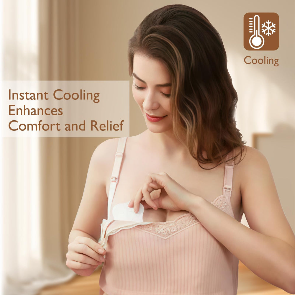 Fridge-cooling effect demonstrated for extra relief on sore nipples.
