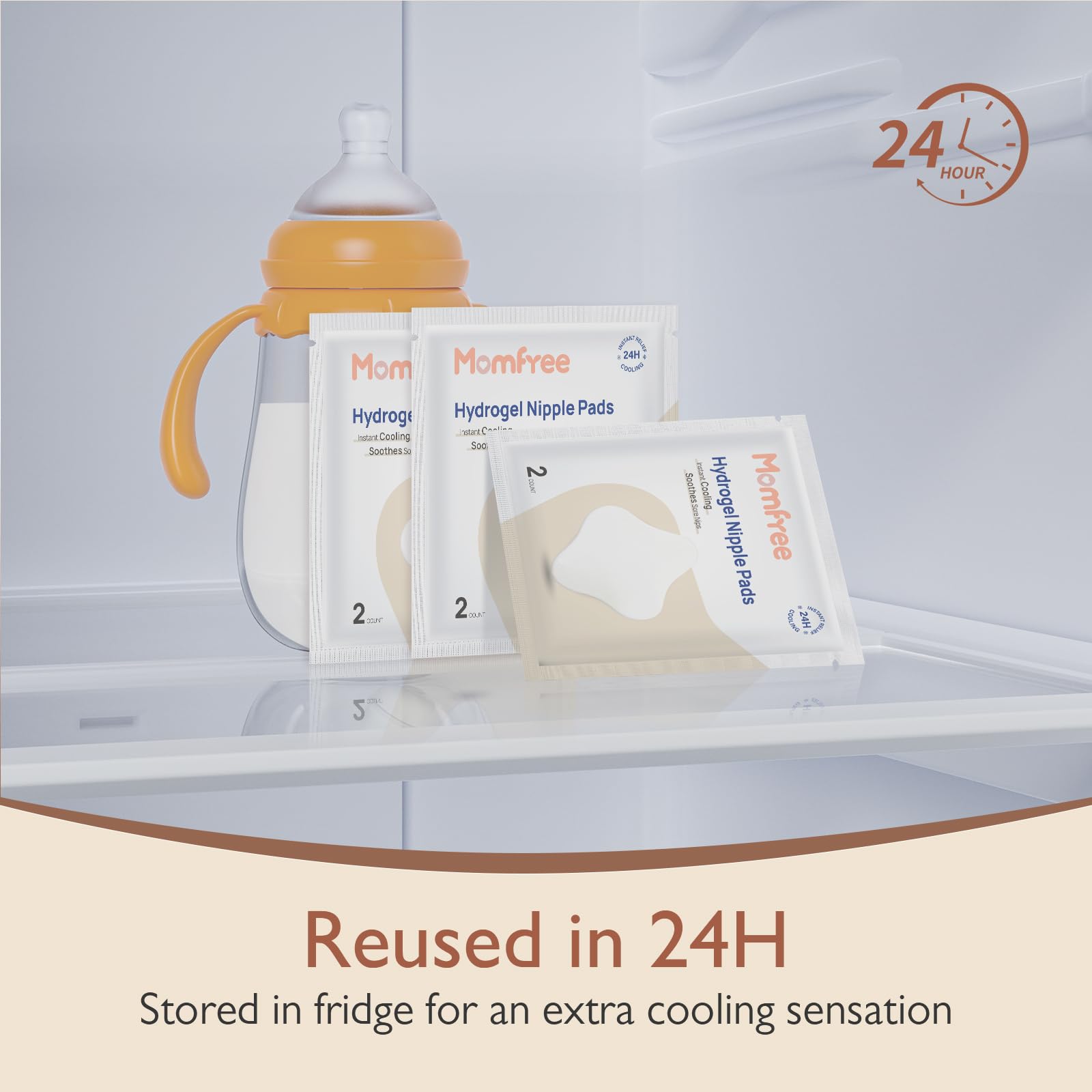 Individually packaged Momfree pads maintain hygiene between uses.