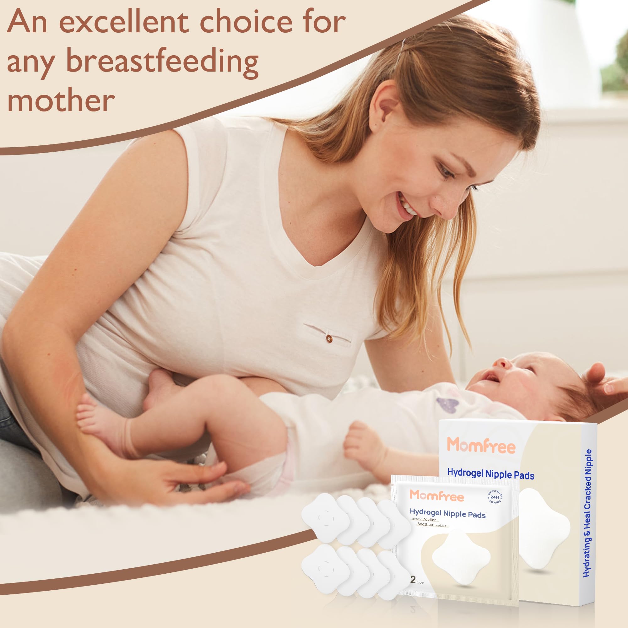 Momfree hydrogel with lanolin keeps nipples moisturized and protected.