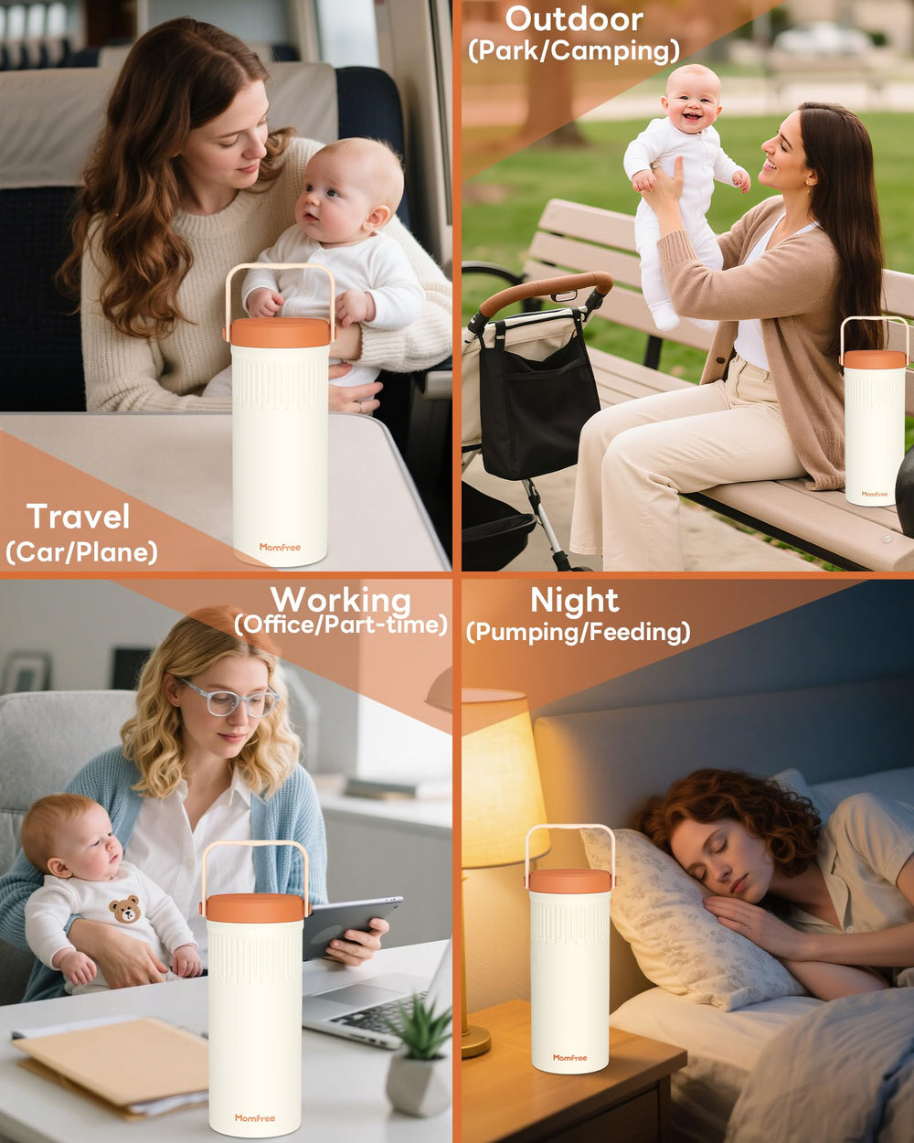 Momfree nursery-ready design streamlines transitions from fridge to stroller.