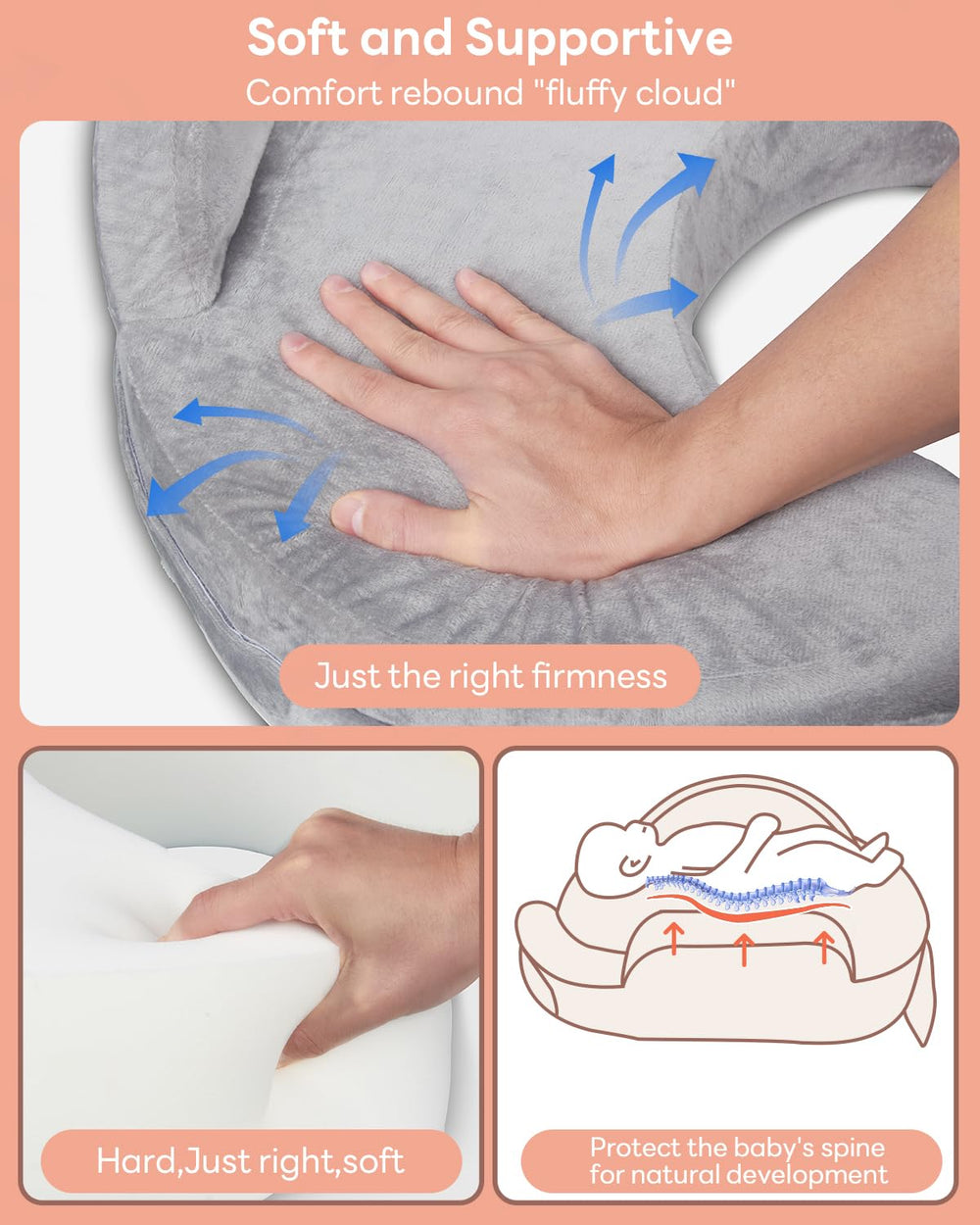 Momfree Nursing Pillow plus-size dimensions provide wide arm support