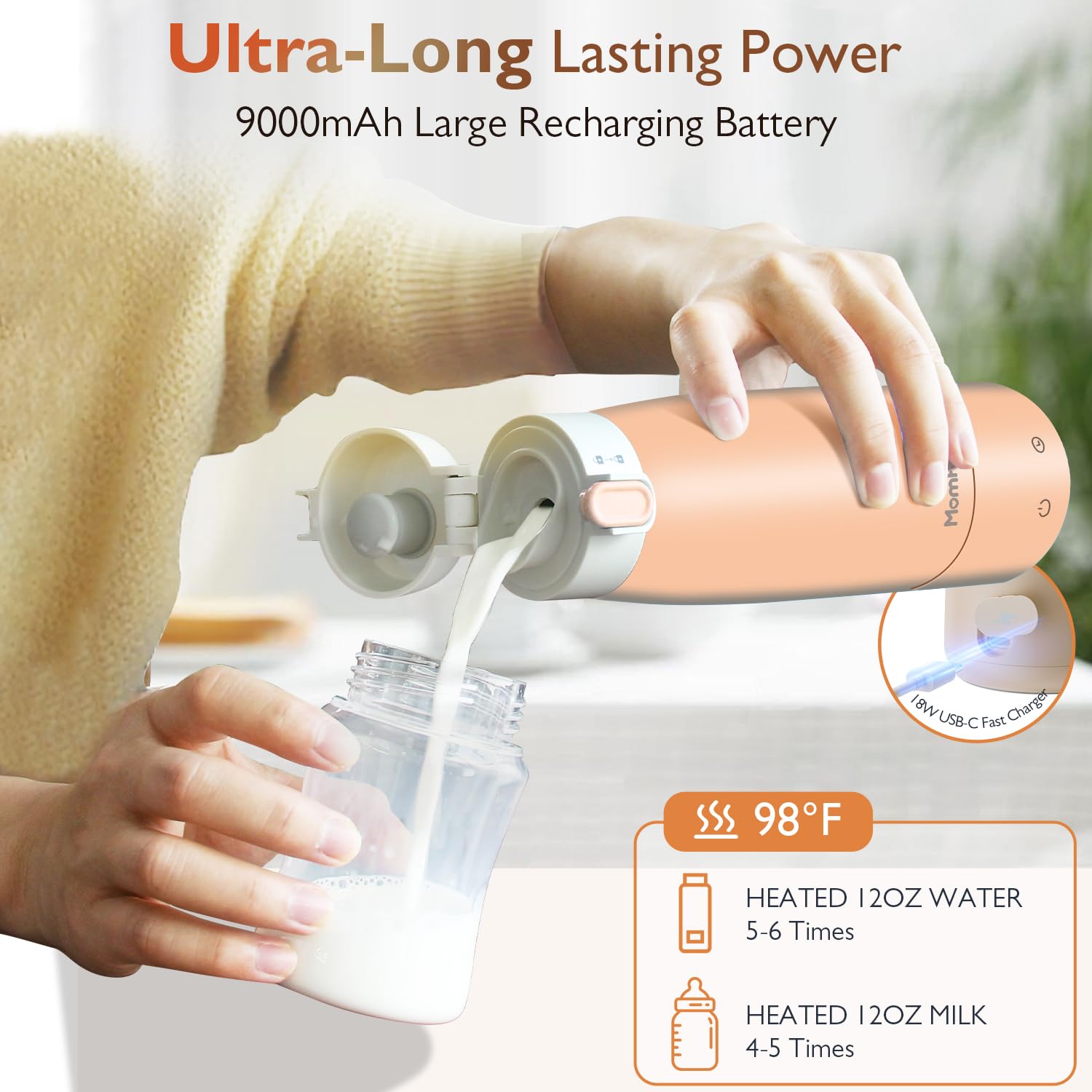 Momfree portable bottle warmer LED display clearly shows temperature for precision