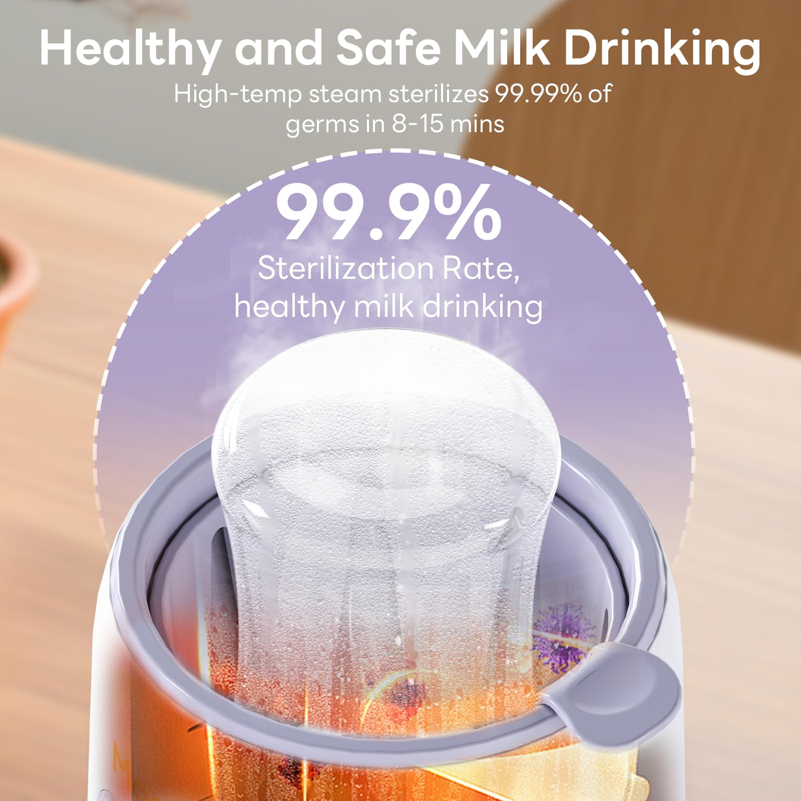 Momfree steaming mode safely heats baby food with even heat.