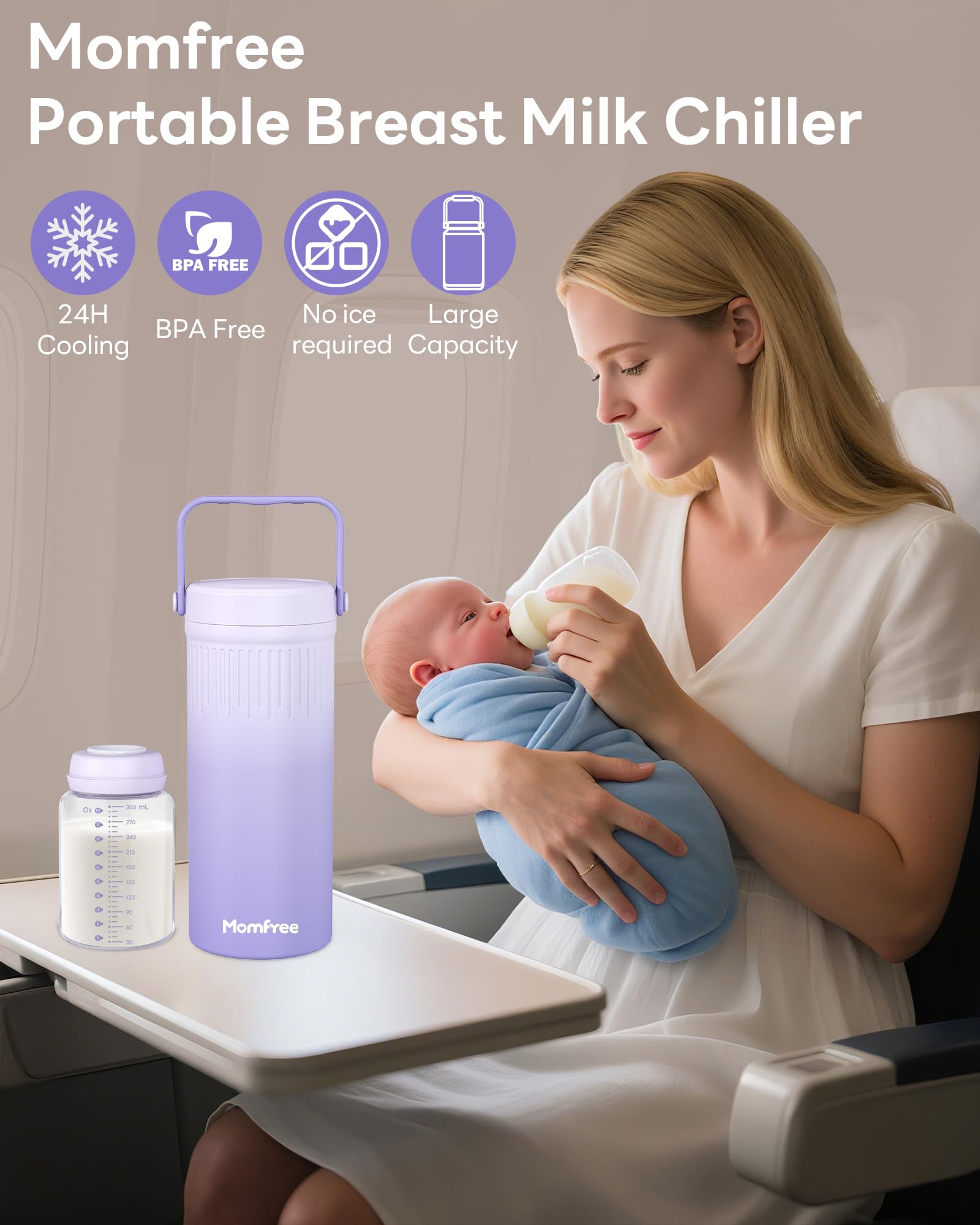 Momfree two bottles demonstrate 11oz each for total 22oz storage.