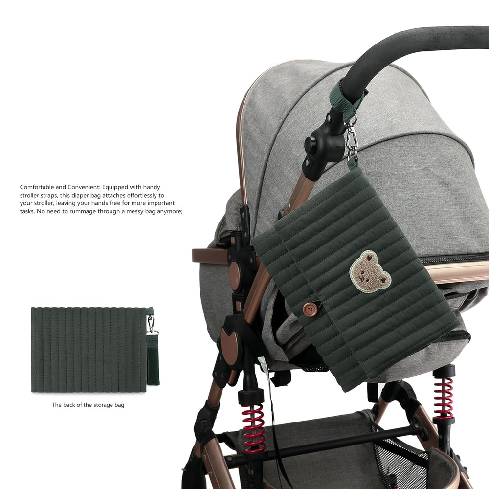 MOMIGO Love Bear diaper bag set in green, practical gift for new parents.