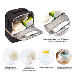 MOMIGO breast pump bag bottom layer stores bottles securely for transport.
