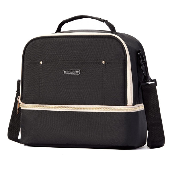 MOMIGO breast pump bag cooler top layer keeps dry items organized for on-the-go pumping.