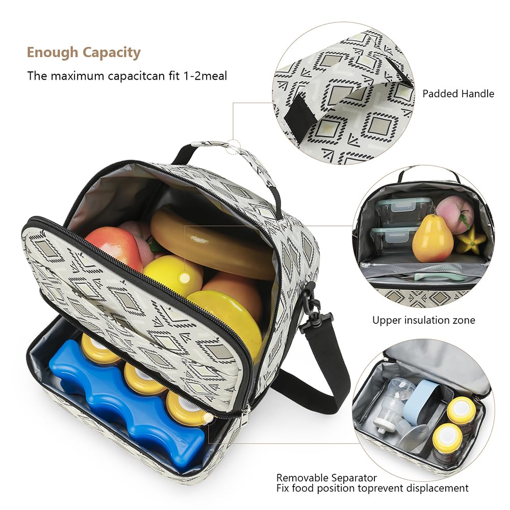 MOMIGO bag top layer stores dry items and fits most breast pumps