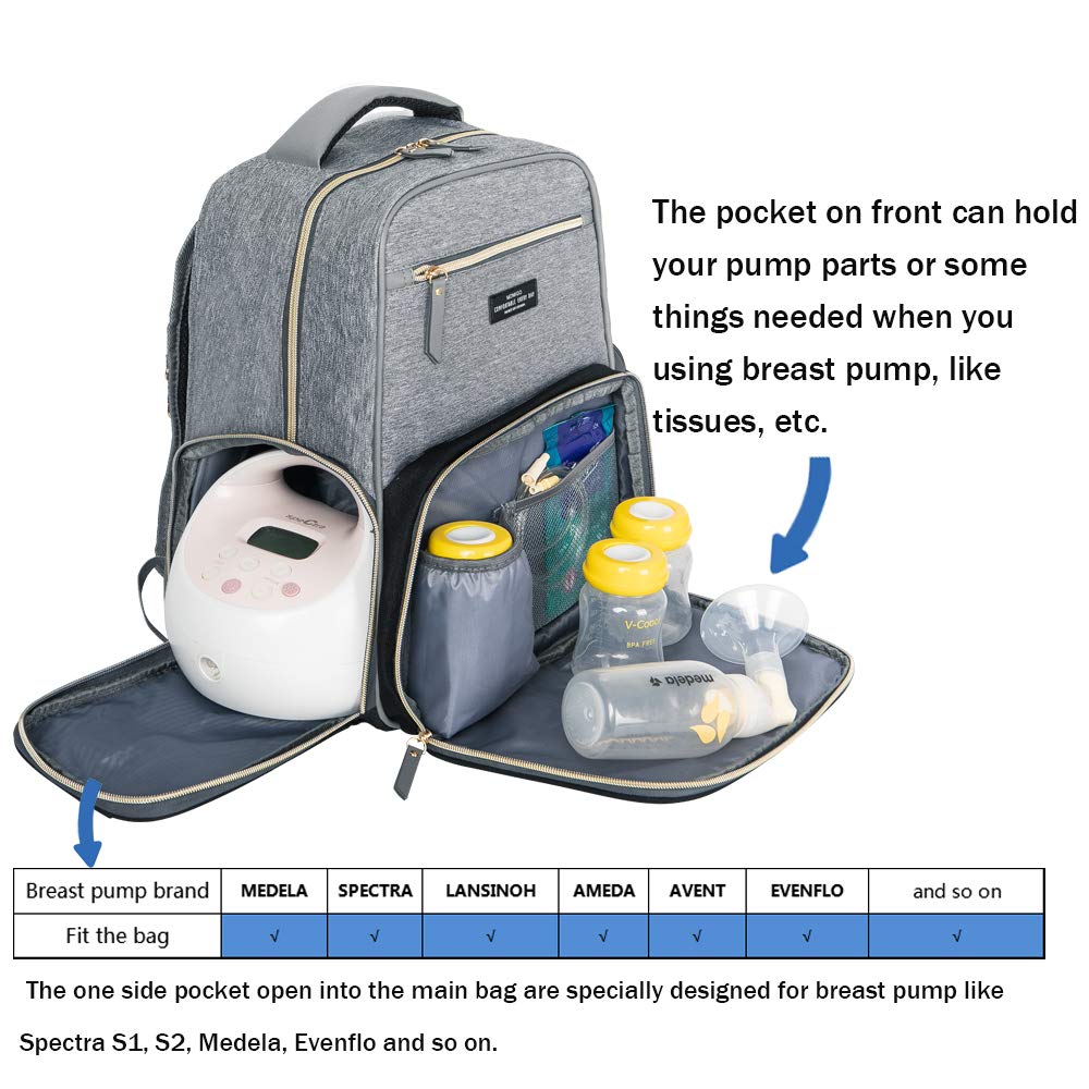 MOMIGO backpack interior shows bottle storage and organized compartments for busy days